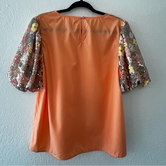 BiBi Halloween Orange Top with Sequin Sleeves - Picture 4 of 8